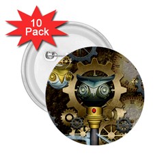 Steampunk, Awesome Owls With Clocks And Gears 2 25  Buttons (10 Pack) 