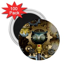 Steampunk, Awesome Owls With Clocks And Gears 2 25  Magnets (100 Pack)  by FantasyWorld7