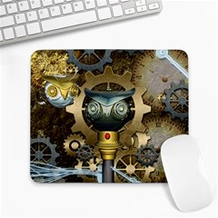 Steampunk, Awesome Owls With Clocks And Gears Large Mousepads