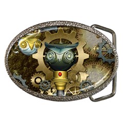 Steampunk, Awesome Owls With Clocks And Gears Belt Buckles by FantasyWorld7