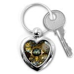 Steampunk, Awesome Owls With Clocks And Gears Key Chains (Heart)  Front