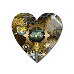 Steampunk, Awesome Owls With Clocks And Gears Heart Magnet