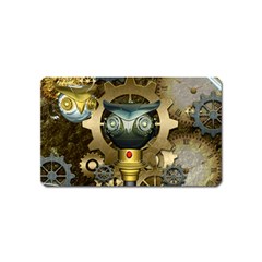 Steampunk, Awesome Owls With Clocks And Gears Magnet (name Card)