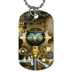 Steampunk, Awesome Owls With Clocks And Gears Dog Tag (one Side)