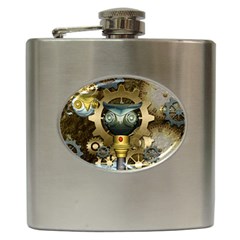 Steampunk, Awesome Owls With Clocks And Gears Hip Flask (6 Oz)