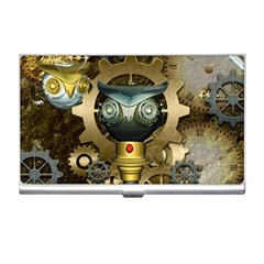 Steampunk, Awesome Owls With Clocks And Gears Business Card Holders