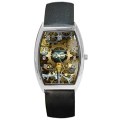 Steampunk, Awesome Owls With Clocks And Gears Barrel Style Metal Watch by FantasyWorld7