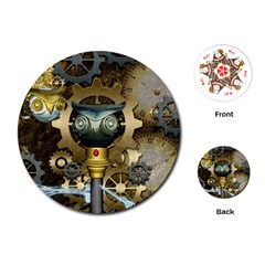 Steampunk, Awesome Owls With Clocks And Gears Playing Cards (round) 