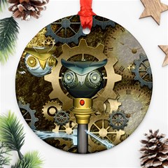 Steampunk, Awesome Owls With Clocks And Gears Round Ornament (two Sides) 