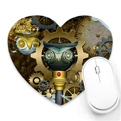 Steampunk, Awesome Owls With Clocks And Gears Heart Mousepads by FantasyWorld7