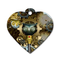 Steampunk, Awesome Owls With Clocks And Gears Dog Tag Heart (one Side) by FantasyWorld7