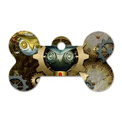 Steampunk, Awesome Owls With Clocks And Gears Dog Tag Bone (two Sides)