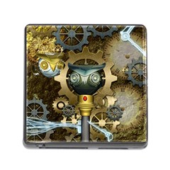 Steampunk, Awesome Owls With Clocks And Gears Memory Card Reader (square)