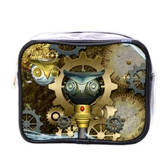 Steampunk, Awesome Owls With Clocks And Gears Mini Toiletries Bags