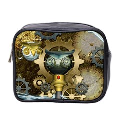 Steampunk, Awesome Owls With Clocks And Gears Mini Toiletries Bag 2-side