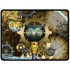 Steampunk, Awesome Owls With Clocks And Gears Fleece Blanket (large) 