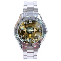 Steampunk, Awesome Owls With Clocks And Gears Stainless Steel Analogue Watch