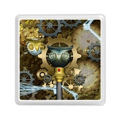 Steampunk, Awesome Owls With Clocks And Gears Memory Card Reader (square) 