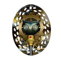 Steampunk, Awesome Owls With Clocks And Gears Oval Filigree Ornament (2-side) 