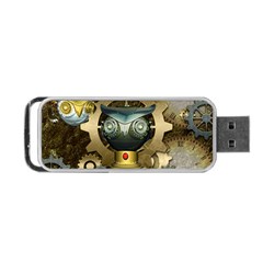 Steampunk, Awesome Owls With Clocks And Gears Portable Usb Flash (one Side)