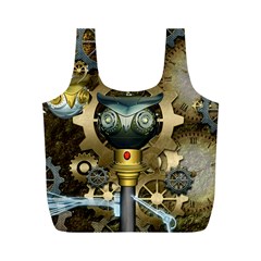 Steampunk, Awesome Owls With Clocks And Gears Full Print Recycle Bags (m)  by FantasyWorld7