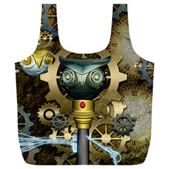 Steampunk, Awesome Owls With Clocks And Gears Full Print Recycle Bags (l) 