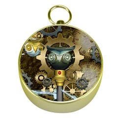 Steampunk, Awesome Owls With Clocks And Gears Gold Compasses