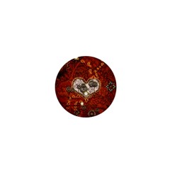 Steampunk, Wonderful Heart With Clocks And Gears On Red Background 1  Mini Buttons by FantasyWorld7