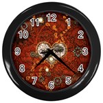 Steampunk, Wonderful Heart With Clocks And Gears On Red Background Wall Clocks (Black) Front