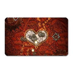 Steampunk, Wonderful Heart With Clocks And Gears On Red Background Magnet (rectangular)