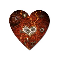 Steampunk, Wonderful Heart With Clocks And Gears On Red Background Heart Magnet