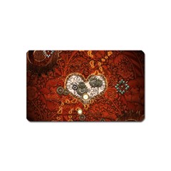 Steampunk, Wonderful Heart With Clocks And Gears On Red Background Magnet (name Card) by FantasyWorld7