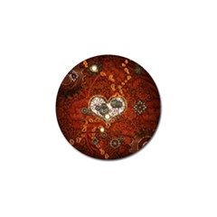 Steampunk, Wonderful Heart With Clocks And Gears On Red Background Golf Ball Marker by FantasyWorld7