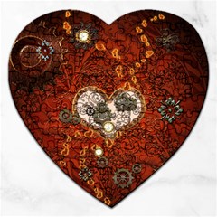 Steampunk, Wonderful Heart With Clocks And Gears On Red Background Jigsaw Puzzle (heart)