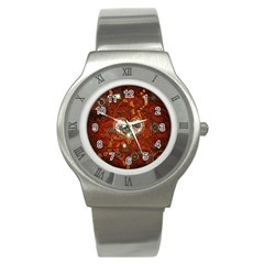 Steampunk, Wonderful Heart With Clocks And Gears On Red Background Stainless Steel Watch