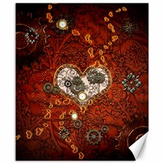 Steampunk, Wonderful Heart With Clocks And Gears On Red Background Canvas 8  X 10 