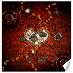 Steampunk, Wonderful Heart With Clocks And Gears On Red Background Canvas 12  X 12   by FantasyWorld7