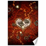 Steampunk, Wonderful Heart With Clocks And Gears On Red Background Canvas 12  x 18   11.88 x17.36  Canvas - 1