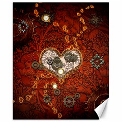 Steampunk, Wonderful Heart With Clocks And Gears On Red Background Canvas 16  X 20   by FantasyWorld7