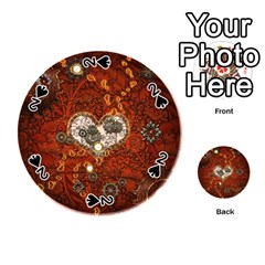 Steampunk, Wonderful Heart With Clocks And Gears On Red Background Playing Cards 54 (round) 