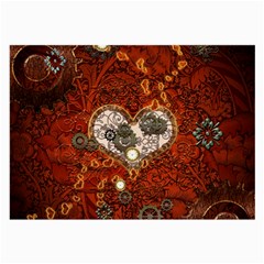 Steampunk, Wonderful Heart With Clocks And Gears On Red Background Large Glasses Cloth (2-side)