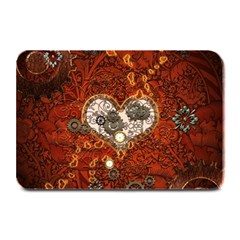 Steampunk, Wonderful Heart With Clocks And Gears On Red Background Plate Mats by FantasyWorld7