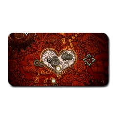 Steampunk, Wonderful Heart With Clocks And Gears On Red Background Medium Bar Mats