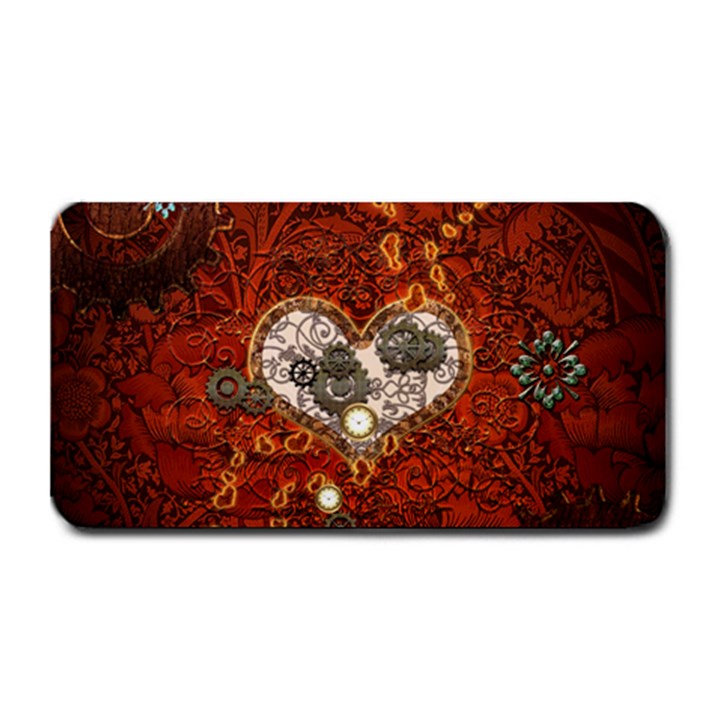 Steampunk, Wonderful Heart With Clocks And Gears On Red Background Medium Bar Mats