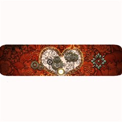 Steampunk, Wonderful Heart With Clocks And Gears On Red Background Large Bar Mats