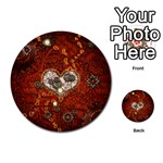 Steampunk, Wonderful Heart With Clocks And Gears On Red Background Multi-purpose Cards (Round)  Front 1