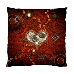 Steampunk, Wonderful Heart With Clocks And Gears On Red Background Standard Cushion Case (two Sides)