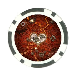 Steampunk, Wonderful Heart With Clocks And Gears On Red Background Poker Chip Card Guards (10 Pack)  by FantasyWorld7