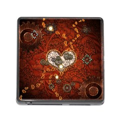 Steampunk, Wonderful Heart With Clocks And Gears On Red Background Memory Card Reader (square) by FantasyWorld7