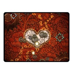 Steampunk, Wonderful Heart With Clocks And Gears On Red Background Fleece Blanket (small)